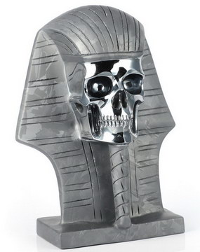 Frosted 7.0" Tera-hertz Carved Crystal Pharaoh Skull, Crystal Healing