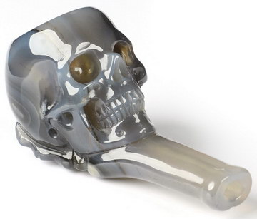 3.1" Premium Brazilian Agate Carved Crystal Pipe Skull, Crystal Healing