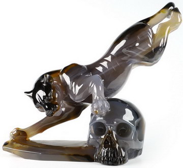 7.4" Agate Carved Crystal Skull & Leopard, Crystal Healing