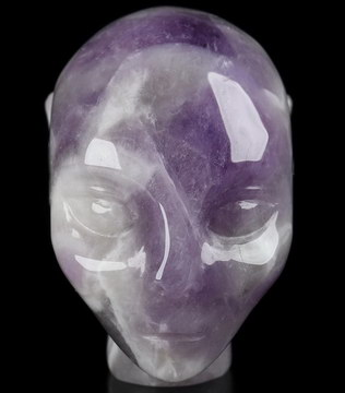 1.7" Dream Chevron Amethyst Carved Fairy Elf Alien Crystal Skull Companion Sculpture, Crystal Healing