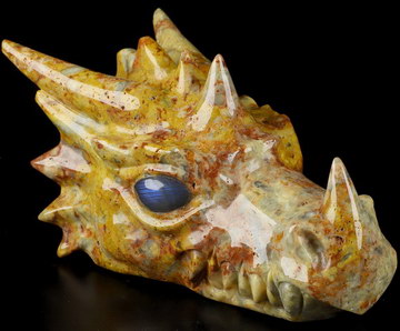 6.0" Crazy Lace Agate Carved Crystal Dragon Head Skull & Labradorite Eyes, Crystal Healing