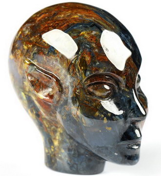 1.4" Pietersite Carved Fairy Elf Alien Crystal Skull Companion Sculpture, Crystal Healing