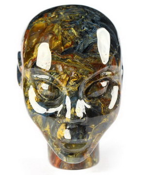 1.5" Pietersite Carved Fairy Elf Alien Crystal Skull Companion Sculpture, Crystal Healing