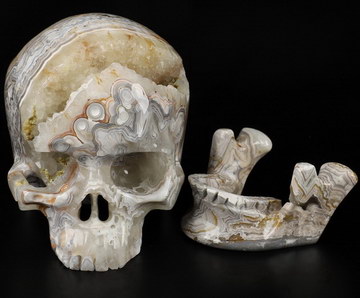 5.1" Red Crazy Lace Agate Geode Carved Crystal Detachable Skull,Super Realistic, Crystal Healing