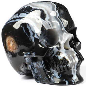 5.1" Black Zebra Agate Carved Crystal Skull,Super Realistic, Crystal Healing
