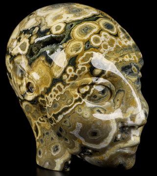 4.1" Ocean Jasper Carved Fairy Elf Alien Crystal Skull Companion Sculpture, Crystal Healing