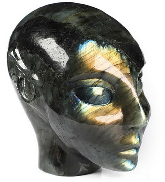 4.1" Labradorite Carved Fairy Elf Alien Crystal Skull Companion Sculpture, Crystal Healing