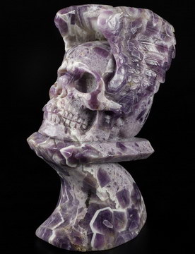 8.5" Dream Chevron Amethyst Carved Crystal Skull & Wings Sculpture, Crystal Healing