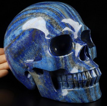 Lifesized 6.9" Lapis Lazuli Carved Crystal Skull,Realistic, Crystal Healing