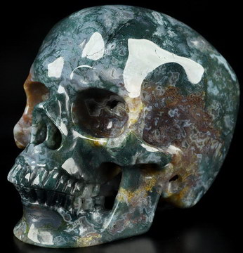 5.1" Green Moss Agate Carved Crystal Skull,Super Realistic, Crystal Healing