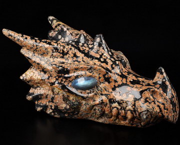 6.1" Brown Snowflake Carved Crystal Dragon Head Skull & Labradorite Eyes, Crystal Healing