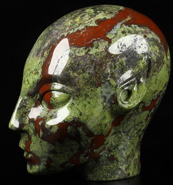 4.1" Dragon Blood Jasper Carved Fairy Elf Alien Crystal Skull Companion Sculpture, Crystal Healing