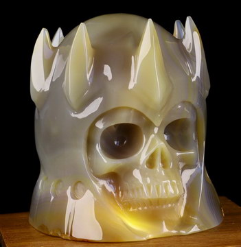 4.8" Premium Brazilian Agate Carved Crystal King Skull Sculpture, Realistic