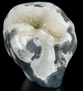 1.8" Green Moss Agate Crystal Skull Companion Star Being Female Alien Reiki Healing Stone Statue