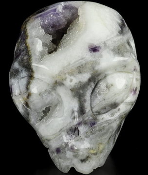 1.8" Purple White Jade Geode Crystal Skull Companion Star Being Female Alien Reiki Healing Stone Statue