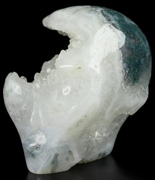 1.8" Green Moss Agate Geode Crystal Skull Companion Star Being Female Alien Reiki Healing Stone Statue