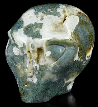 2.0" Green Moss Agate Crystal Skull Companion Star Being Female Alien Reiki Healing Stone Statue