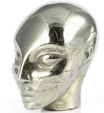 4.1" Pyrite Carved Fairy Elf Alien Crystal Skull Companion Sculpture, Crystal Healing