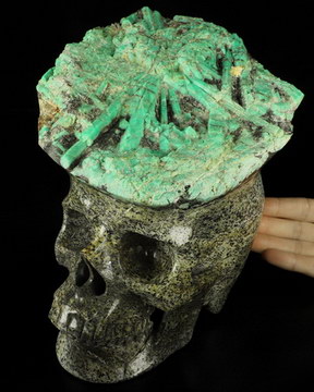 Gemstone Super Realistic! Lifesized 7.5" Emerald Hand Carved Crystal Skull, Crystal Healing