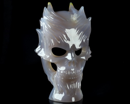 6.6" Agate Hand Carved Countenance Crystal Skull Mask Sculpture, Crystal Healing