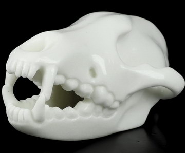 5.7" White Jade Carved Crystal Wolf Skull, Crystal Healing