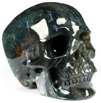 4.5" Green Moss Agate Hand Carved Crystal Skull, Super Realistic, Crystal Healing