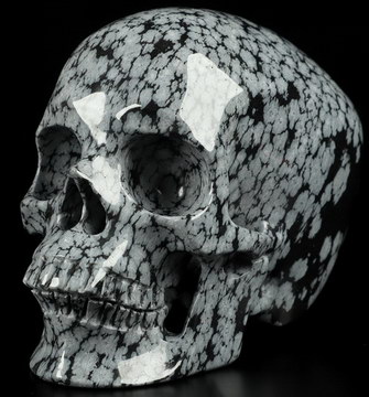 3.9" Snowflake Obsidian Hand Carved Crystal Skull, Super Realistic, Crystal Healing