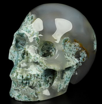 3.1" Green Moss Agate Hand Carved Crystal Skull, Realistic, Crystal Healing