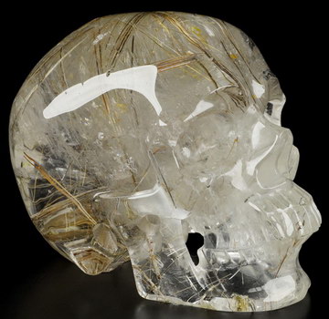 Gemstone 4.6" Rutilated Quartz Rock Crystal Hand Carved Crystal Skull, Super Realistic, Crystal Healing