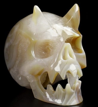 5.0" Premium Brazilian Agate Hand Carved Crystal Skull Fine Art Sculpture, Crystal Healing