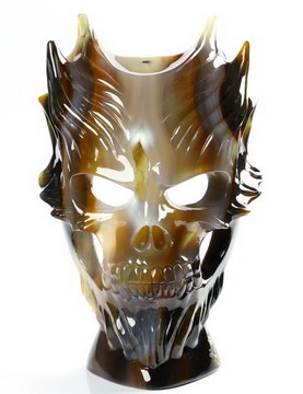 6.1" Premium Brazilian Agate Hand Carved Countenance Crystal Skull Mask Sculpture, Crystal Healing