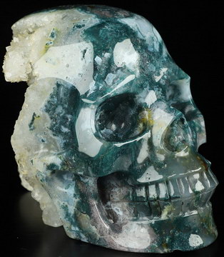 4.8" Green Moss Agate Hand Carved Crystal Skull, Realistic, Crystal Healing