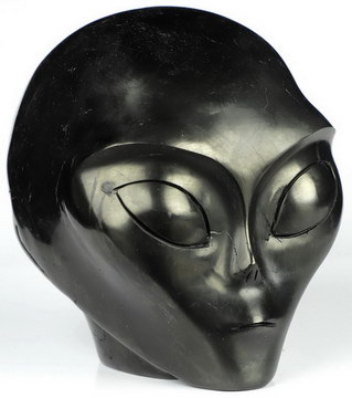 4.1" Jet Star Being Female Alien Crystal Skull Companion, Hand Carved Gemstone Fine Art Sculpture, Reiki Healing Stone Statue