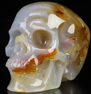 5.0" Carnelian Hand Carved Crystal Skull, Super Realistic, Crystal Healing