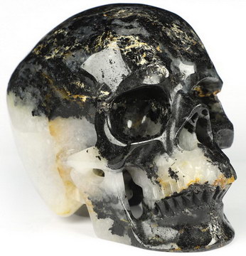 5.0" Black Tourmaline Hand Carved Crystal Skull, Super Realistic, Crystal Healing