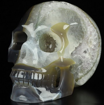 5.0" Premium Brazilian Agate Hand Carved Crystal Skull, Realistic, Crystal Healing