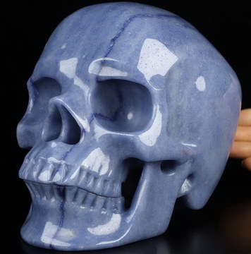 Super Realistic! Lifesized 6.9" Blue Aventurine Hand Carved Crystal Skull, Crystal Healing
