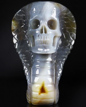 6.3" Premium Brazilian Agate Hand Carved Crystal Cobra Skull Sculpture, Crystal Healing