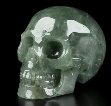 2.0" Green Rutilated Quartz Rock Hand Carved Crystal Skull, Realistic, Crystal Healing