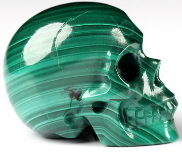 Gemstone 1.6" Malachite Hand Carved Crystal Skull, Realistic, Crystal Healing