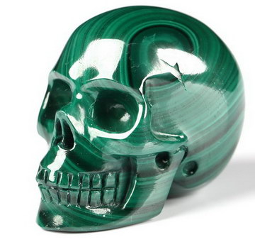 Gemstone 1.6" Malachite Hand Carved Crystal Skull, Realistic, Crystal Healing