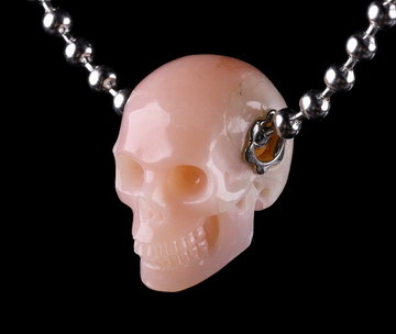 Necklace of 0.8" Pink Opal Hand Carved Crystal Skull Pendant, Skull Jewelry