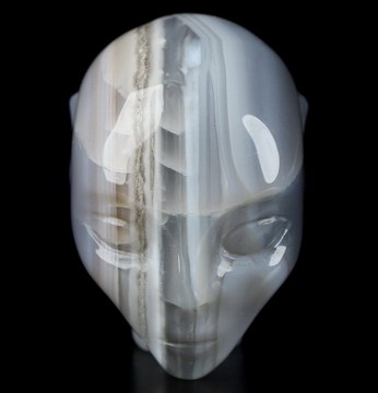 1.6" Agate Hand Carved Fairy Elf Alien Crystal Skull Companion Sculpture, Crystal Healing