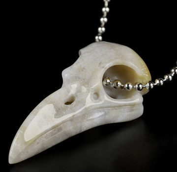 Necklace of 2.3" Agate Hand Carved Crystal Skull Pendant, Skull Jewelry
