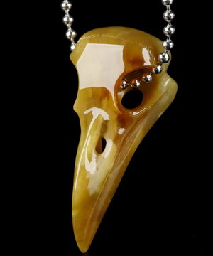 Necklace of 2.3" Agate Hand Carved Crystal Skull Pendant, Skull Jewelry
