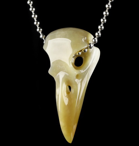 Necklace of 2.3" Agate Hand Carved Crystal Skull Pendant, Skull Jewelry