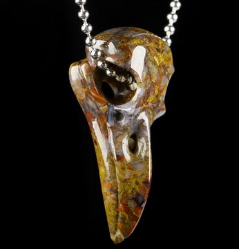 Necklace of 2.3" Pietersite Hand Carved Crystal Skull Pendant, Skull Jewelry