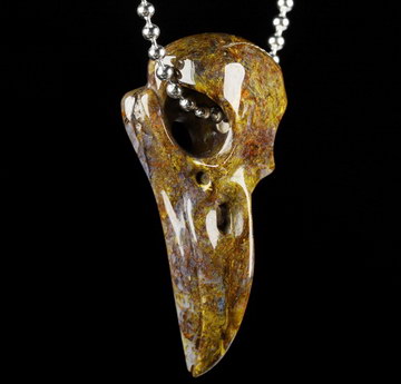 Necklace of 2.3" Pietersite Hand Carved Crystal Skull Pendant, Skull Jewelry