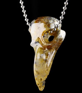 Necklace of 2.3" Sagenitic Japser Hand Carved Crystal Skull Pendant, Skull Jewelry
