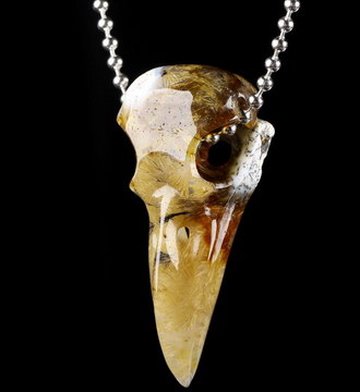 Necklace of 2.3" Sagenitic Japser Hand Carved Crystal Skull Pendant, Skull Jewelry